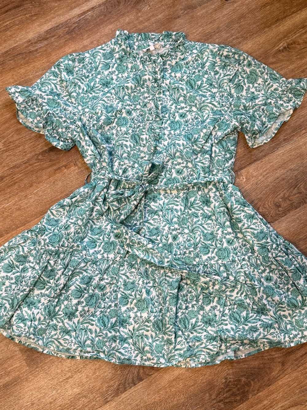 Floral Tie-Waist Casual Dress in Teal